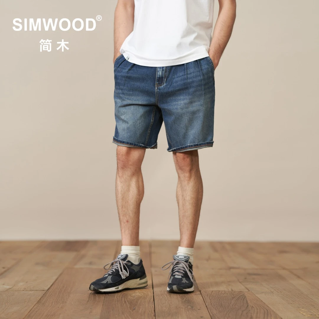 SIMWOOD/简木【宽松版型】水洗复古毛边五分裤牛仔短裤SL230246