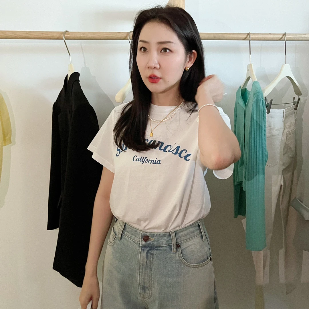 圆领女装常规通勤百搭休闲甜美可爱字母宽松短袖T恤上衣女7200