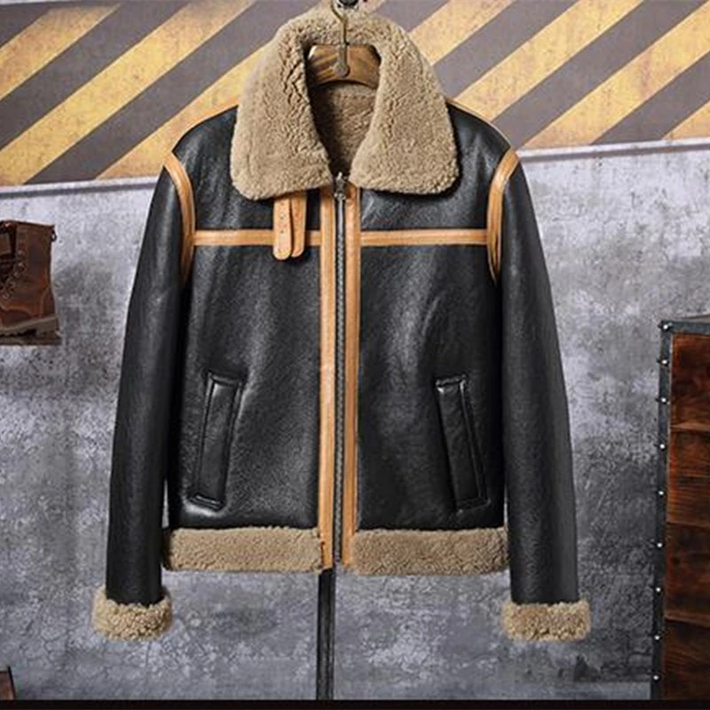 9027 情侣款皮衣男士短款双面穿羊羔毛皮毛一体皮衣