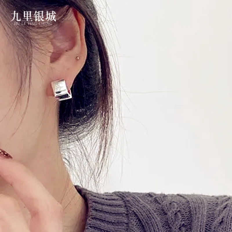 925银耳饰 纯银方块百搭时尚韩版潮流耳环网红简约个性素银耳饰