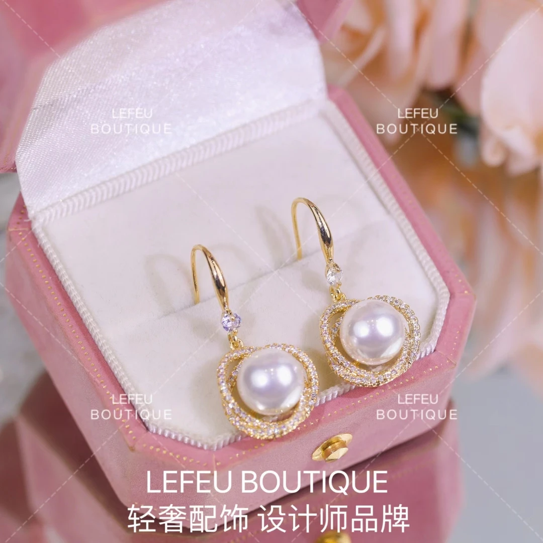 LEFEU BOUTIQUE 铜合金耳饰 品牌轻奢时尚微镶贝珠耳环RH6039#