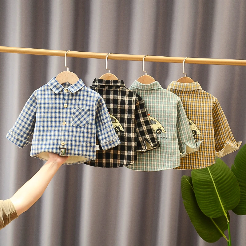 秋冬新款男宝宝加绒长袖衬衫内搭外穿儿童灯芯绒保暖开衫小童上衣