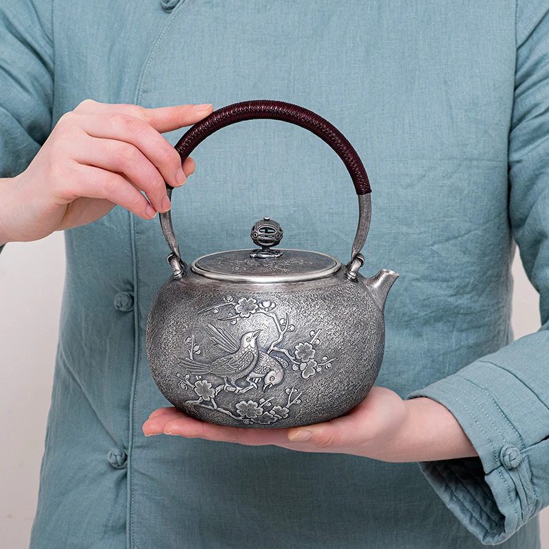 归银堂足银喜鹊登枝烧水壶手工大号煮茶器煮水壶GS-FCH200802