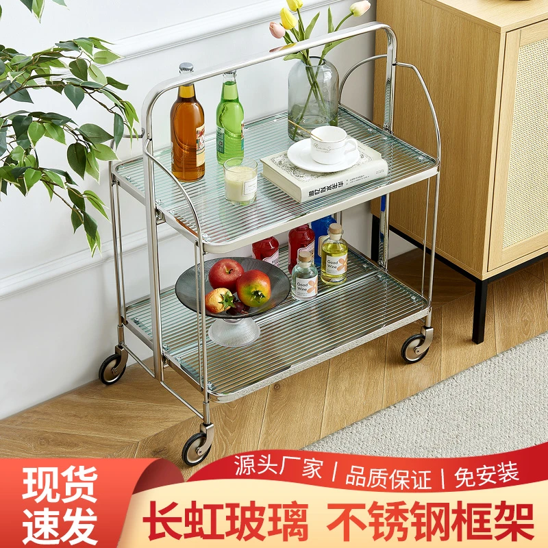 简约中古轻奢ins风可折叠客厅卧室茶室可收纳装饰小推车式置物架