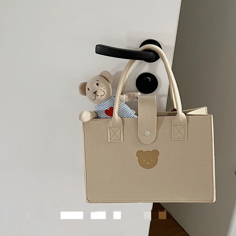 【伊华福利】小熊毛毡收纳袋手提包单肩购物包女士购物袋大容量储物