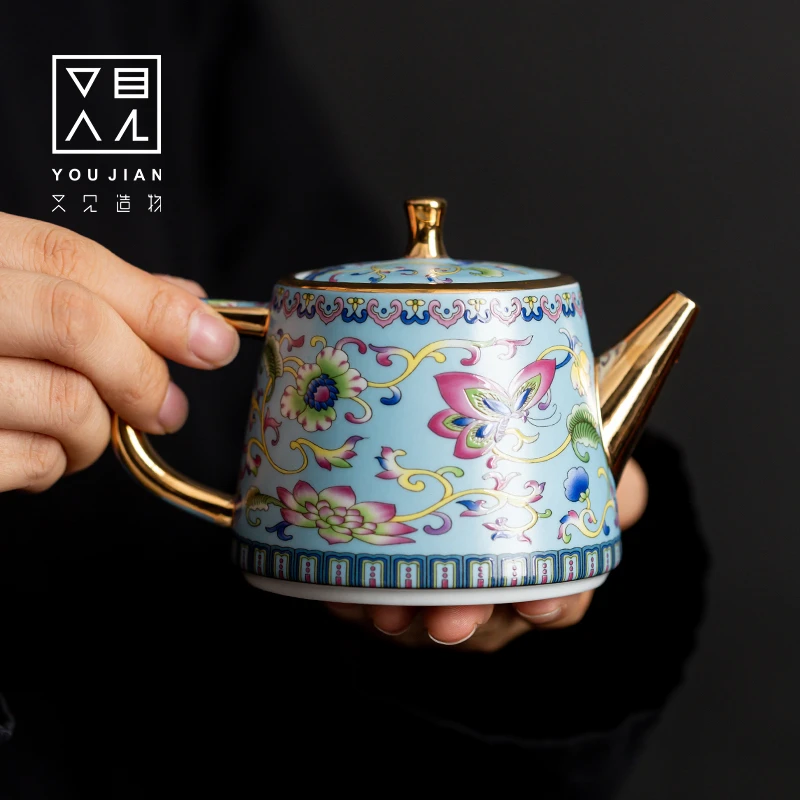 珐琅印记Tiffany蓝网红小茶壶送两个同款主人杯陶瓷茶具小套组