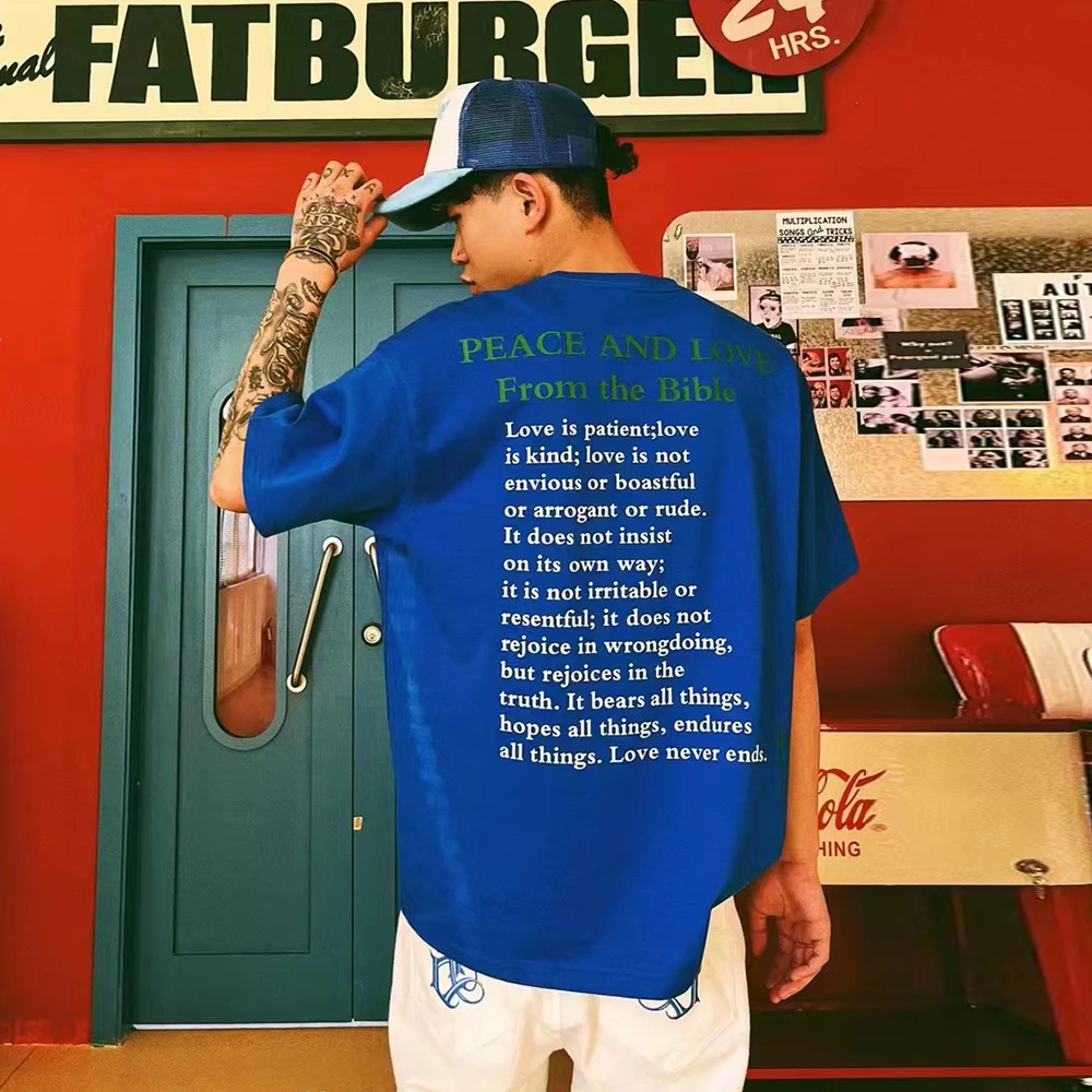 south国潮夏季纯棉重磅印花潮流宽松休闲情侣街头短袖男女同款T恤