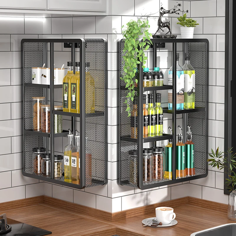 免打孔转角置物架壁挂式厨房置物架多功能家用高瓶油盐酱醋收纳架