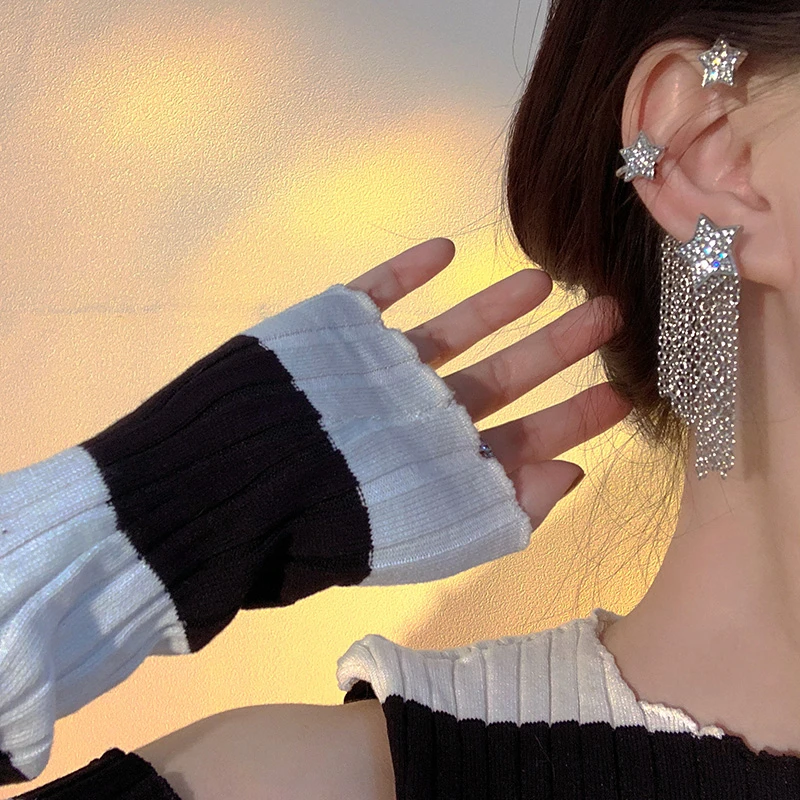 合金耳饰 星星流苏耳挂无耳洞耳夹