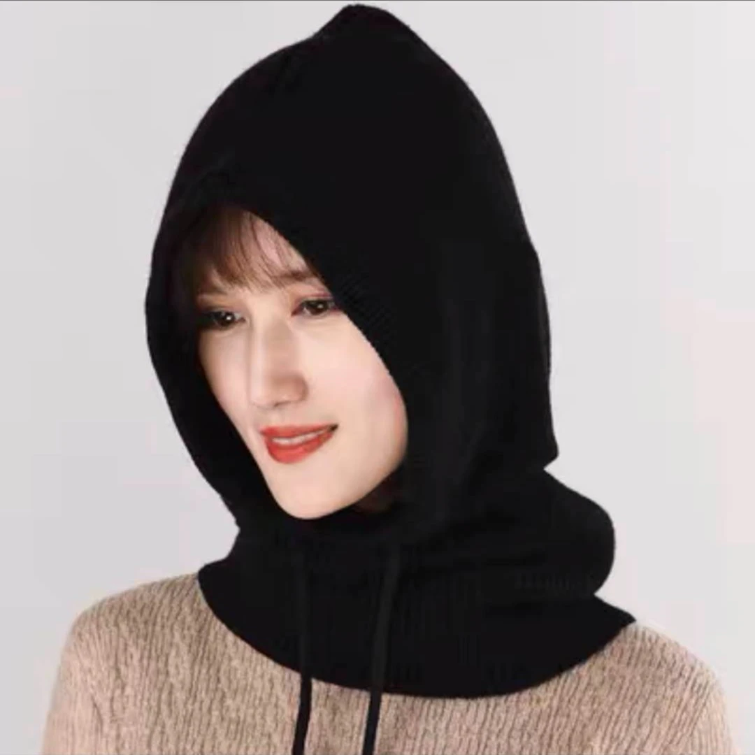 二合一围脖帽子毛线帽羊毛混纺针织时尚保暖冬季百搭户外骑行防寒