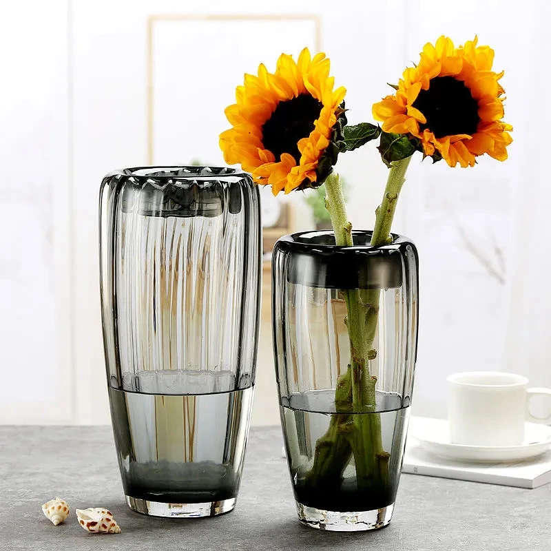 现代轻奢透明玻璃花器插花花瓶摆件家居客厅电视柜简约餐桌装饰品