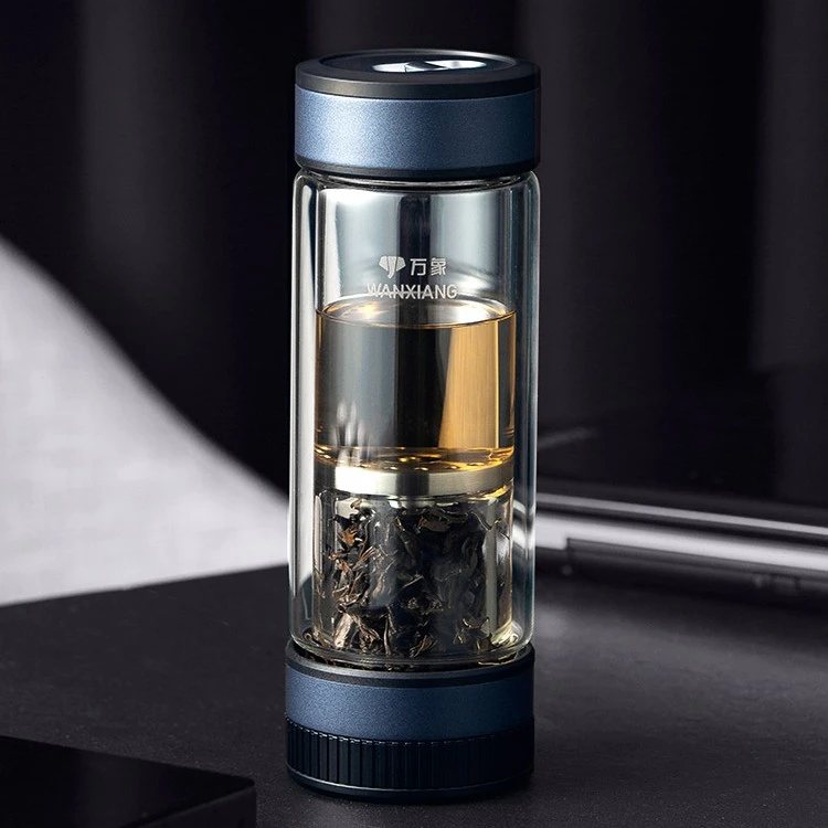 万象茶水分离杯单层双层玻璃杯 泡茶杯 水晶U.V258L便携高档透明