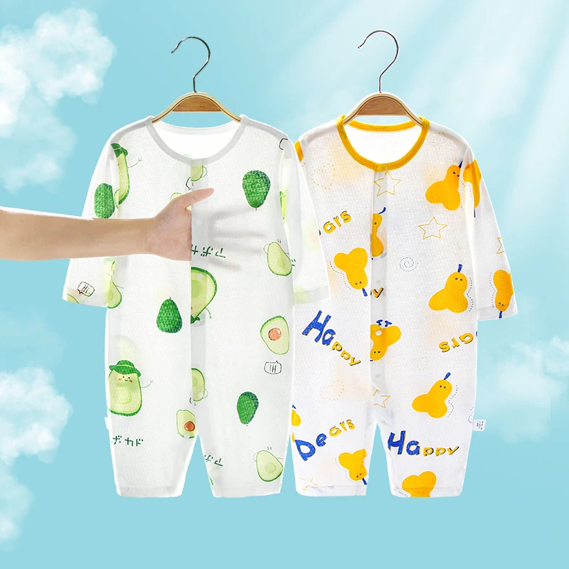 宝宝连体衣夏季薄款爬爬服纯棉婴儿男女长袖空调服新生儿哈衣睡衣