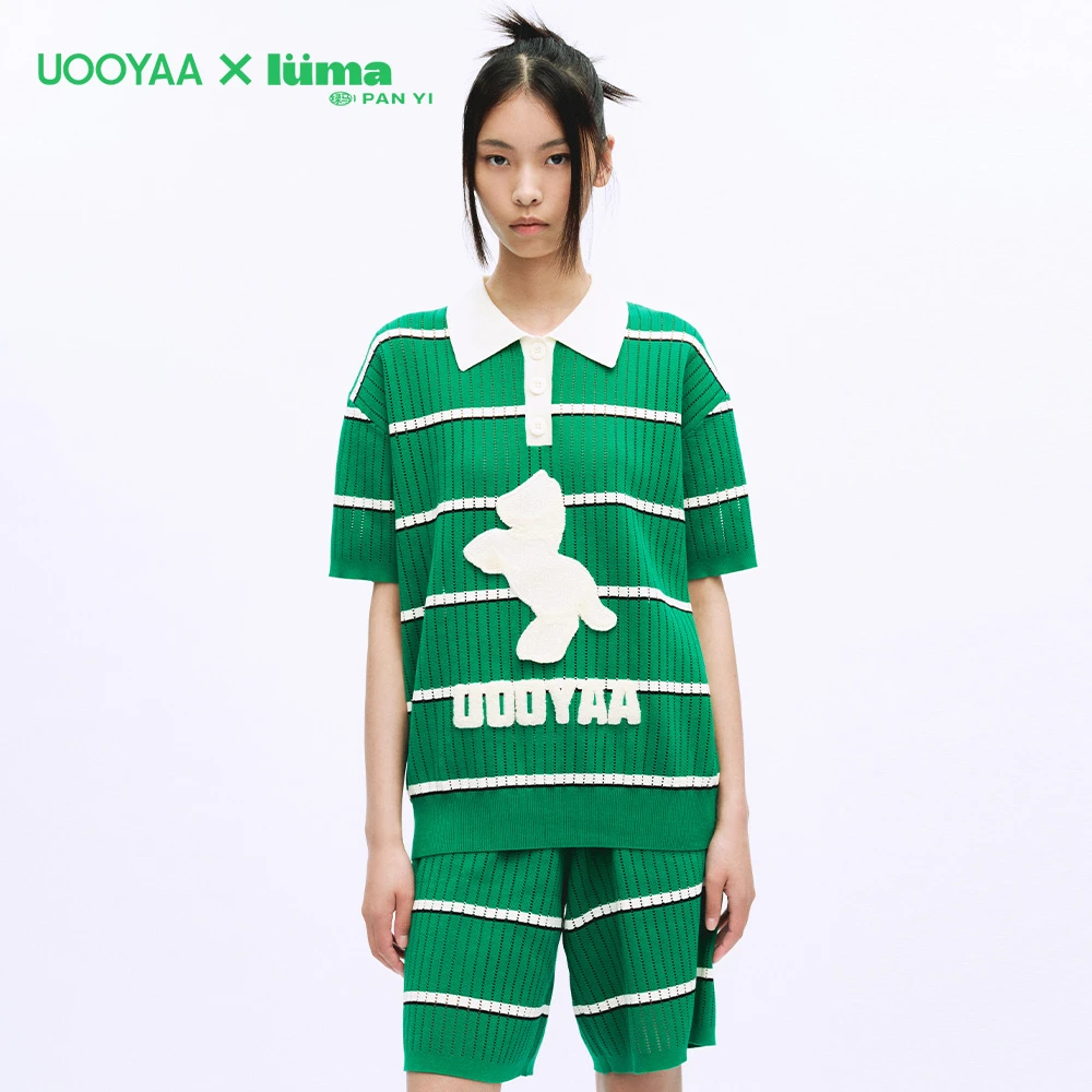 UOOYAA/乌丫经典UY“绿马联名”廓形POLO衫短袖T恤UY22212M305263
