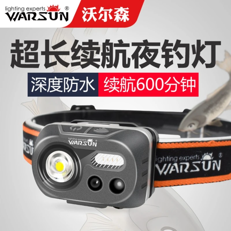 沃尔森W08光源感应头灯隼钓鱼专用户外轻量强光头戴式超轻夜骑灯