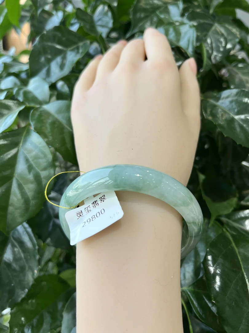 天然翡翠A货蓝底飘花手镯