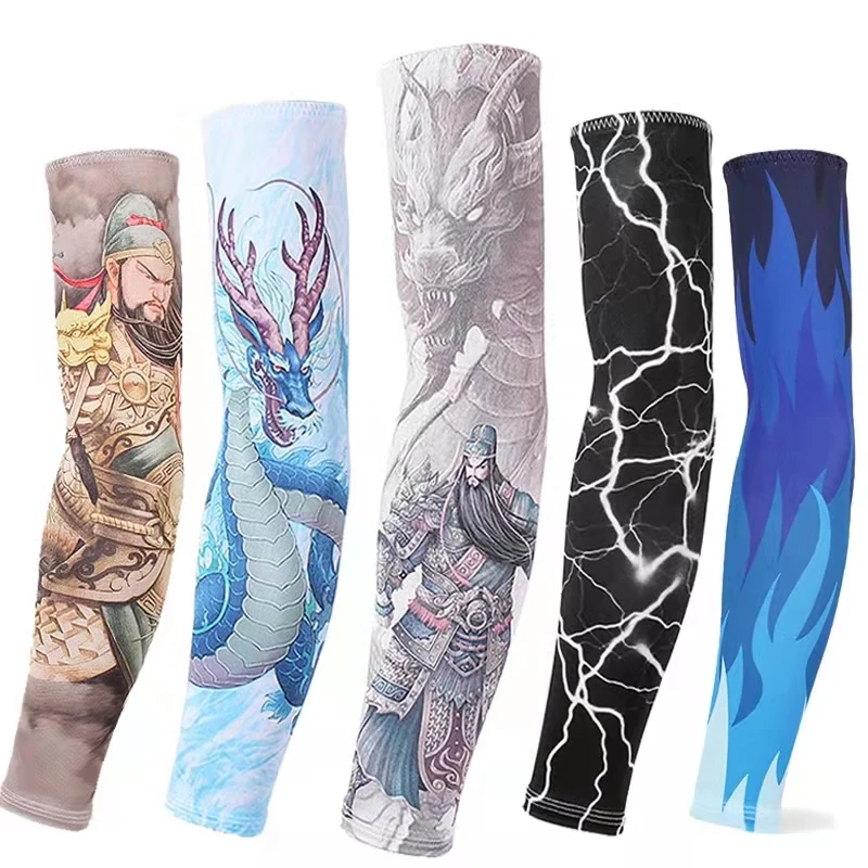 防晒袖套男冰丝手套纹身护臂手袖遮阳套袖紫外线夏季冰爽骑电动车