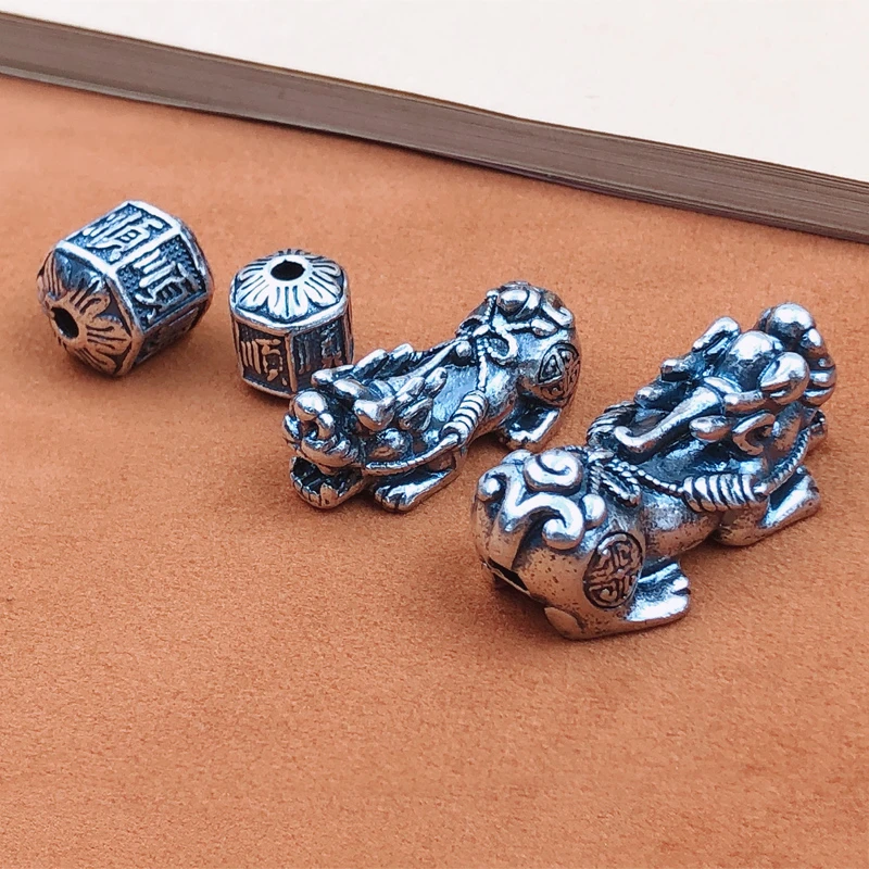 2021年新款潮999纯银复古貔貅吊坠穿孔手链项链配件DIY串珠男女顺