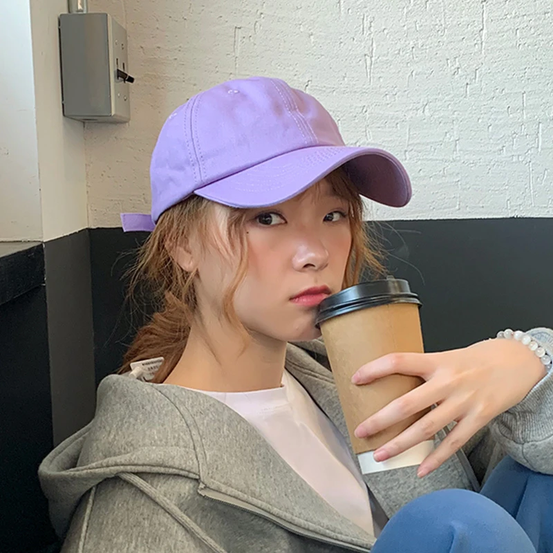 万年款百搭纯色棒球帽子男女夏季韩版时尚鸭舌帽潮棉帽个性紫色帽