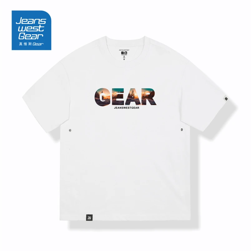 真维斯盖尔大码品牌潮流新品落肩短袖个性GEAR风景图案设计上衣潮