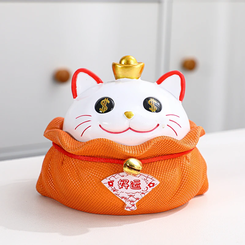 创意招财猫烟灰缸个性潮流家用客厅办公室防飞灰带盖装饰品摆件