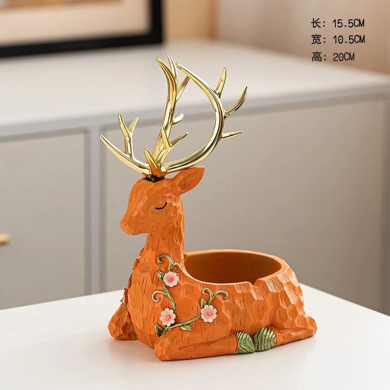 创意北欧ins木纹鹿装饰品摆件轻奢客厅家用个性潮流办公室烟灰缸