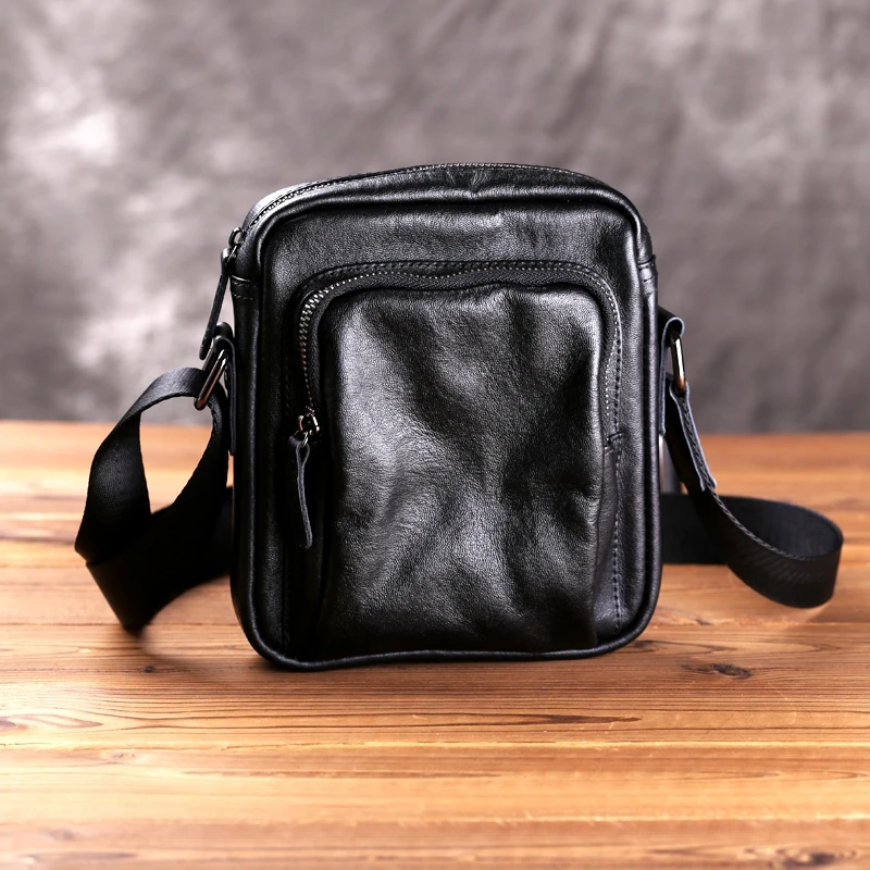 植鞣皮男士小包真皮斜挎包牛皮休闲背包青年单肩包夏季男包潮简约