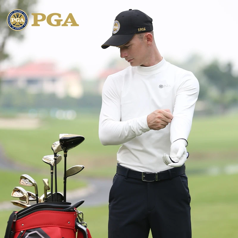 美国PGA 2025秋冬高尔夫服饰 男士打底衫立领 磨绒保暖golf男装