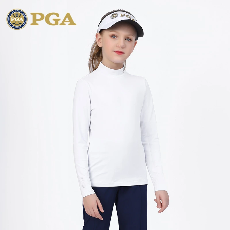 美国PGA儿童高尔夫衣服长袖女童秋冬季打底衫高尔夫服饰保暖防寒