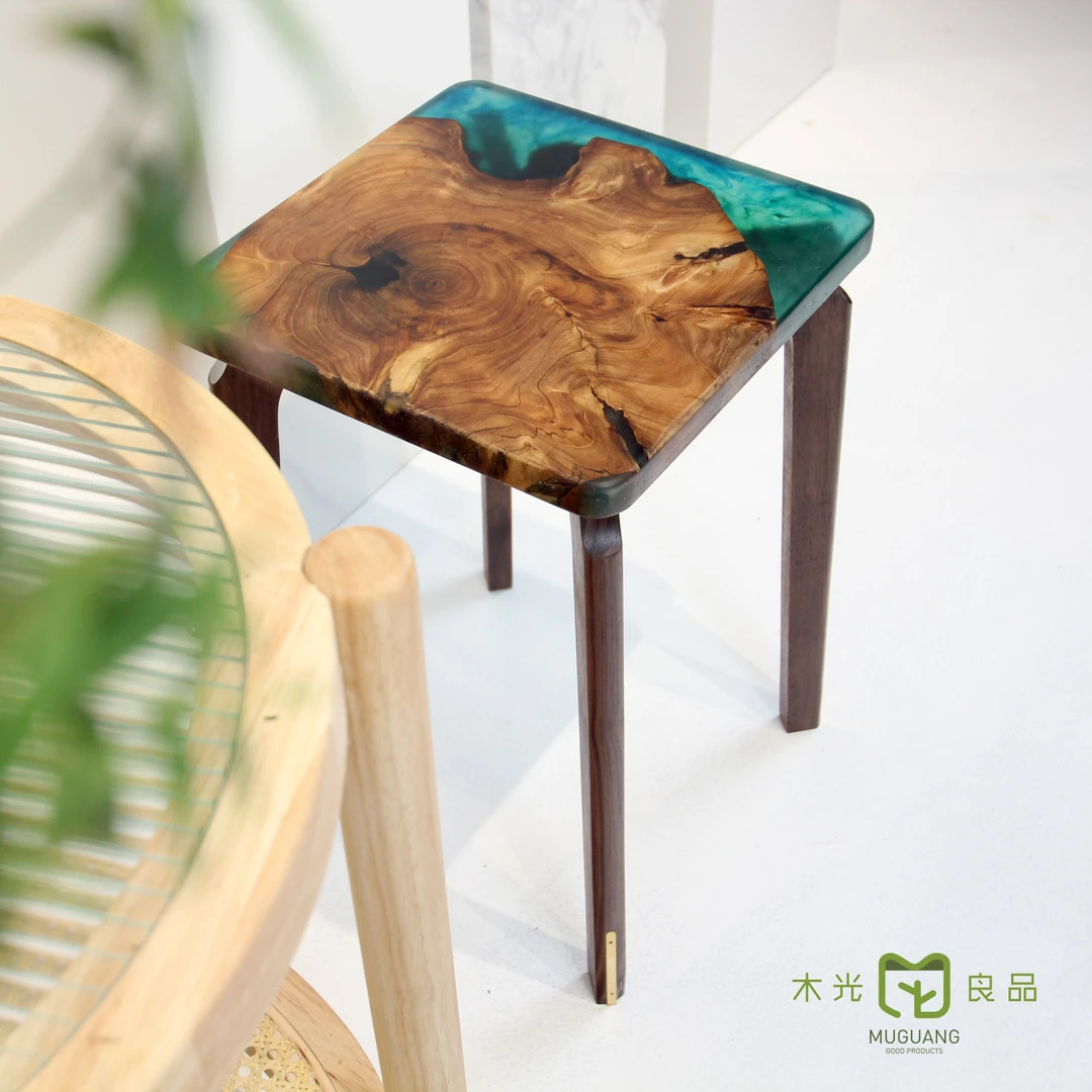 抖音手工美学木作、化妆登餐凳、树脂河流桌、送礼佳品、家居实用器具