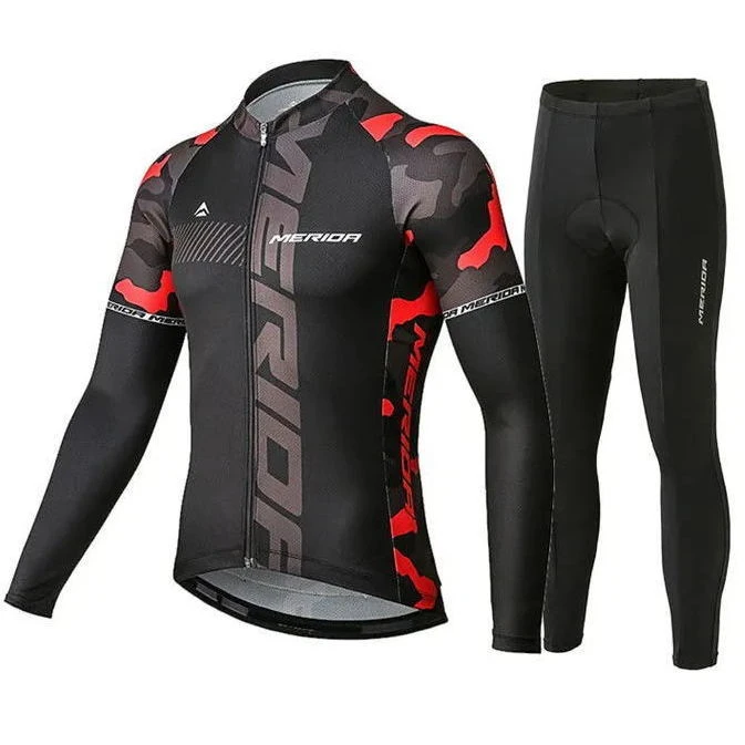 美利达春秋骑行服山地黑色自行车长袖透气速干骑行服骑行装备男士
