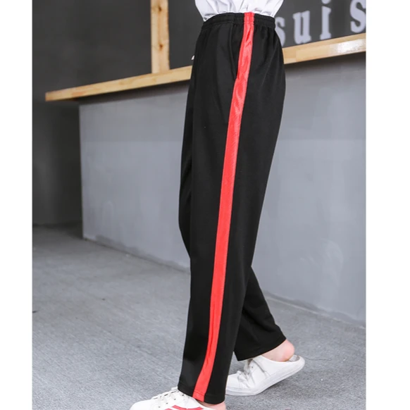 藏蓝色红粗宽条杠男女校服裤初中蓝色高中学生大码春秋校裤款裤子