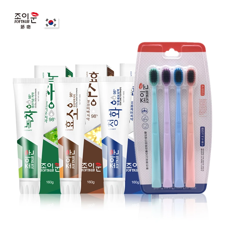 SOFTKISS/娇吻韩国原装进口抗菌软毛清火护龈清新牙膏牙刷家庭装
