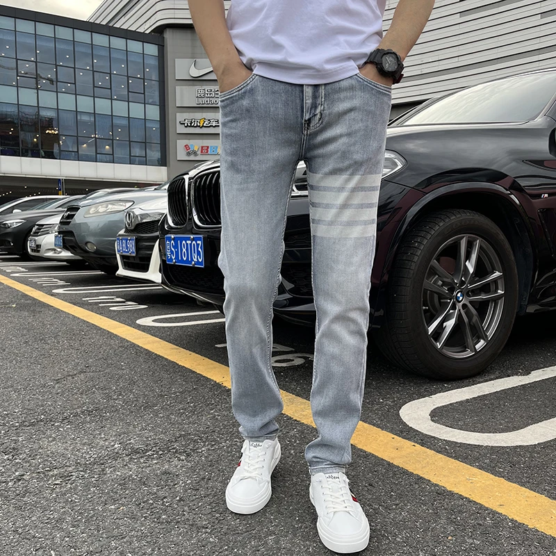 复古牛仔裤男士修身小直筒弹力柔软欧美潮流洗水2022新款显瘦长裤