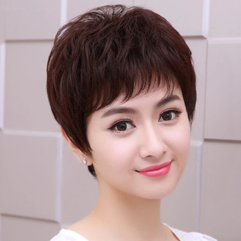 小苏妞假发女短直微卷发中老年妈妈自然气质蓬松透气舒适时尚款