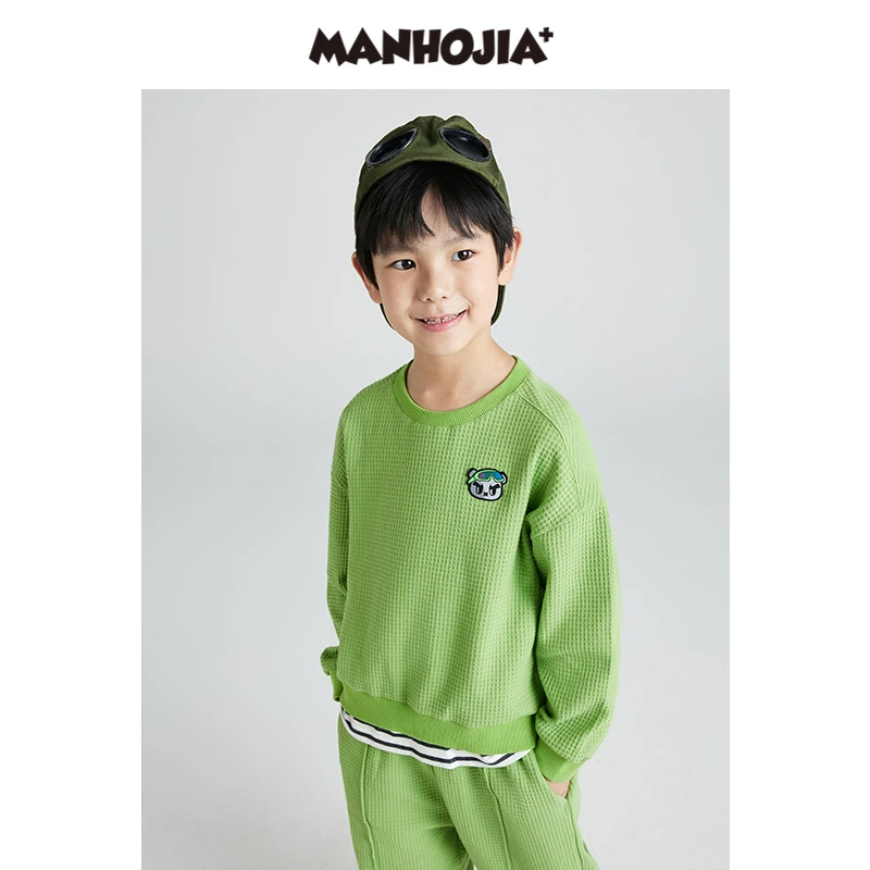 漫画家潮牌童装卫衣2022秋新款华夫格假两件拼接卫衣732616542D