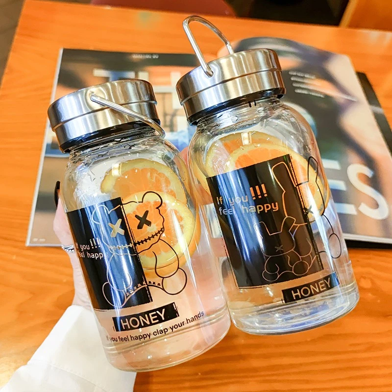 潮牌网红夏季玻璃杯大容量学生女便携大肚水杯耐高温男士泡茶杯子