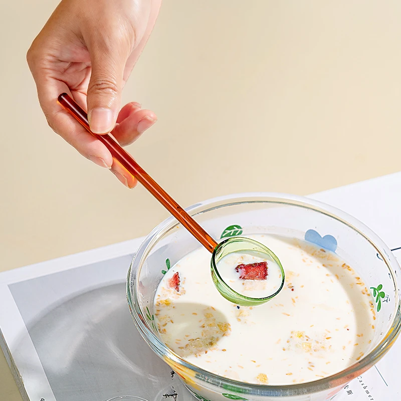 onlycook彩色长柄玻璃咖啡勺网红高颜值勺子耐高温甜品蜂蜜搅拌勺