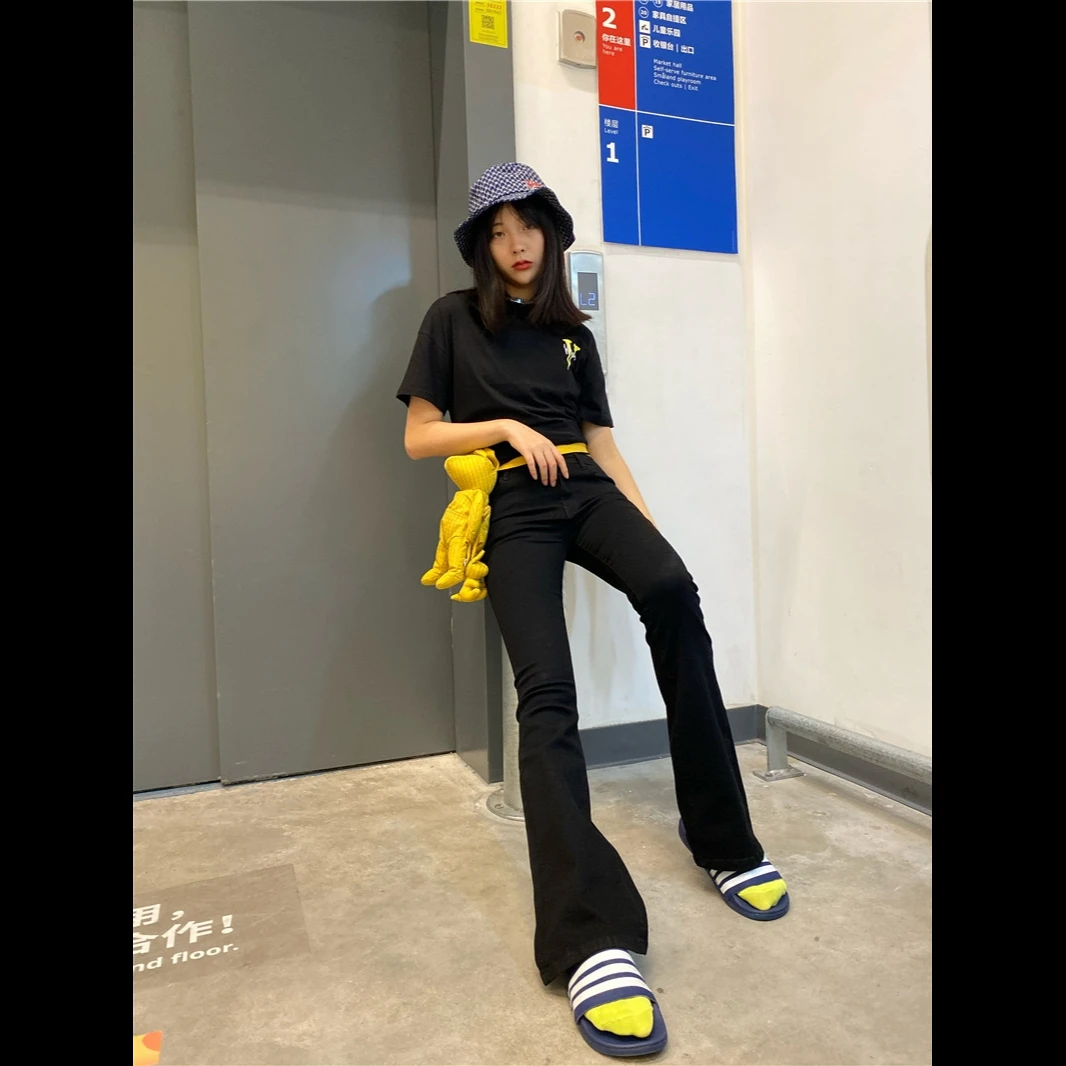 175高个加长女裤超长黑色微喇叭牛仔裤显瘦修身高腰2022春季新款