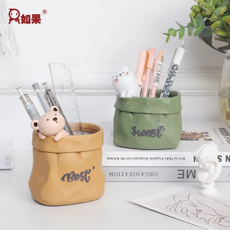 ROOGO/如果复古纸袋多肉花盆彩绘卡通可爱客厅阳台植物盆栽装饰品