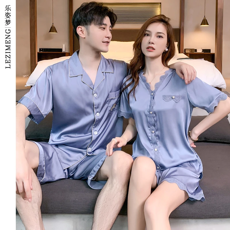 乐姿梦情侣睡衣女夏季冰丝凉感短袖短裤薄款男士套装高级感家居服