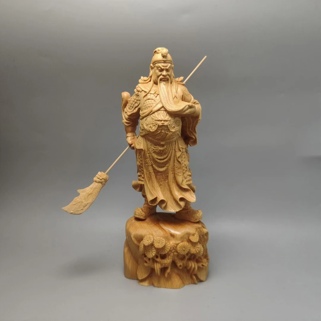 太行山柏木关二爷工艺精湛高19cm工艺品雕刻关公关羽摆件