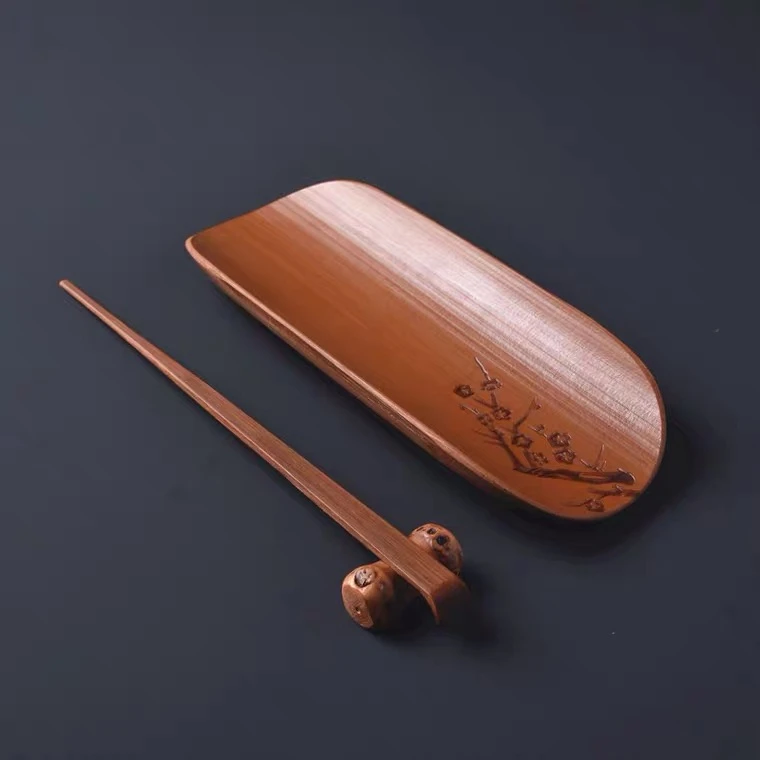 手工雕刻碳化茶则三件套18cm*7cm