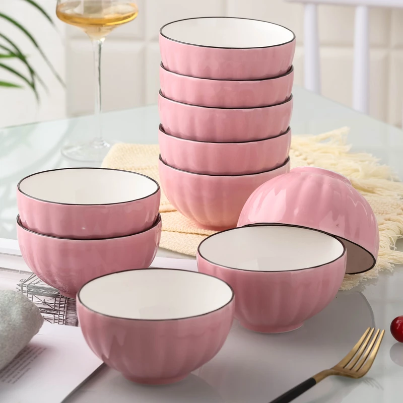 家用米饭碗日式南瓜小碗组合创意简约小汤碗陶瓷吃饭碗可微波