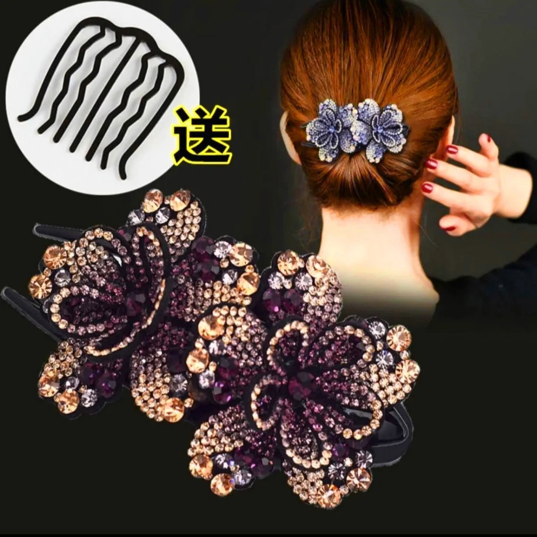 妈妈发夹气质头饰双花鸭嘴夹花朵盘发发饰优雅发卡百搭简约成人
