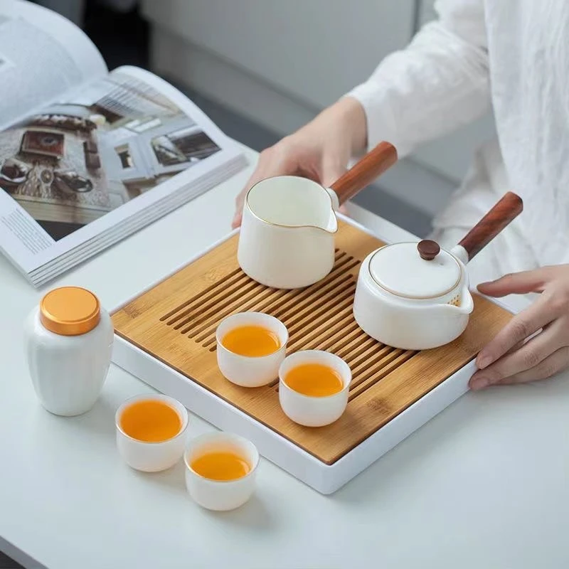 德化羊脂玉白瓷侧把壶茶具套装家用日式简约轻奢功夫酒店泡茶壶