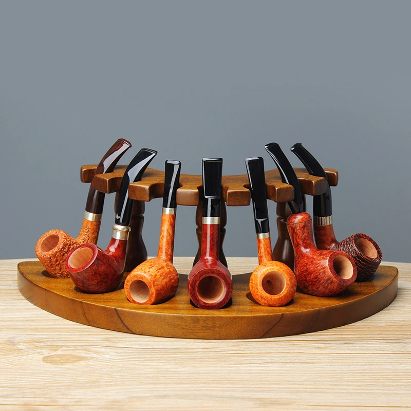 烟斗架实木立式扇形黑胡桃木7位斗座男士收藏展示烟斗配件架托