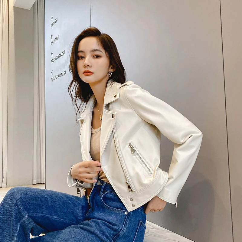 皮衣女短款2025春季新款进口绵羊皮机车皮衣外套女款爆款2025新款