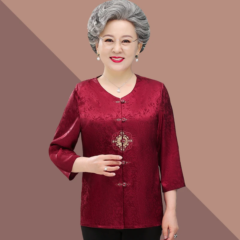 中老年人女装夏装衬衫老人妈妈春秋服装薄款唐装老太太衣服70岁80