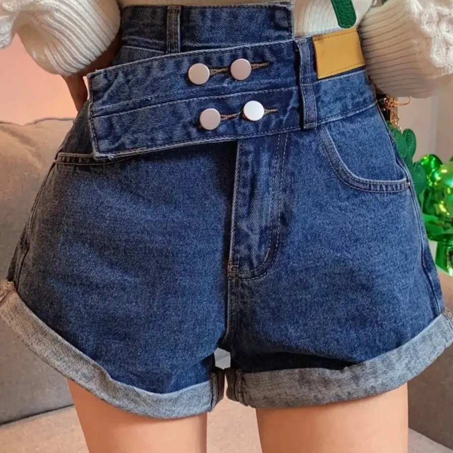 设计感高腰牛仔短裤女2024百搭短裤